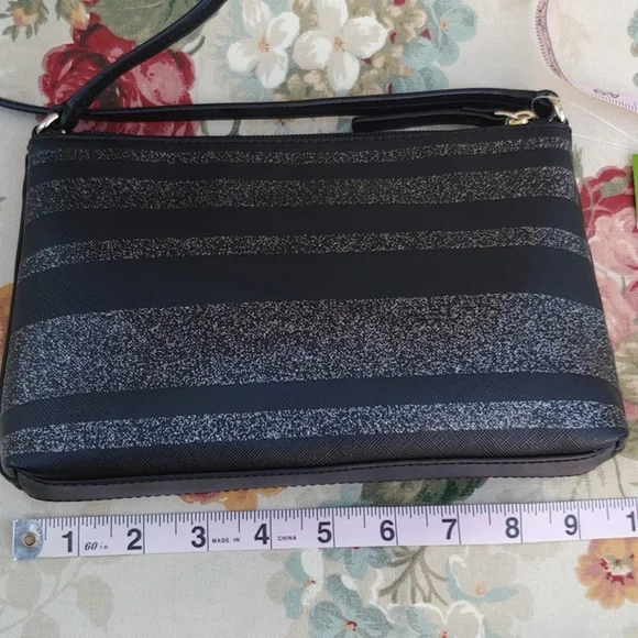 Kate Spade Haven Lane Ramey Leather Black Glitter Stripe Crossbody Bag NWT - Picture 10 of 15